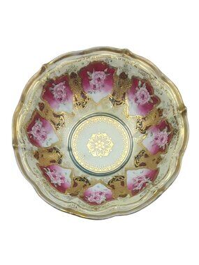 Antique Nippon Hand Painted Floral Porcelain Serving Bowl Scalloped Edges Japan